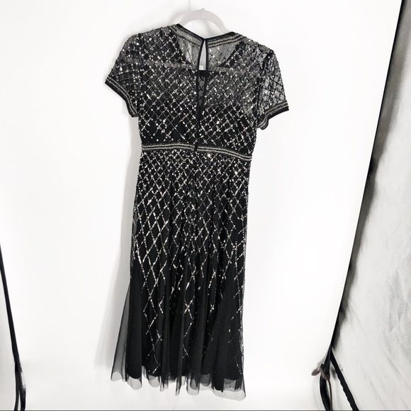 Adrianna Papell Cap Sleeve Beaded Gown Black sz8 - Picture 5 of 5